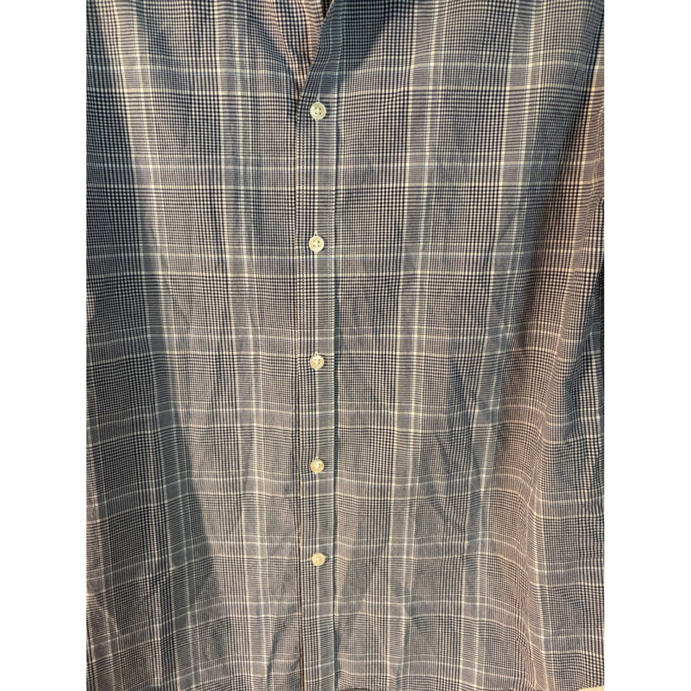 Michael Kors Mens Slim Fit Stretch Glen Plaid Button Down Shirt Blue White 16 L - Picture 3 of 9